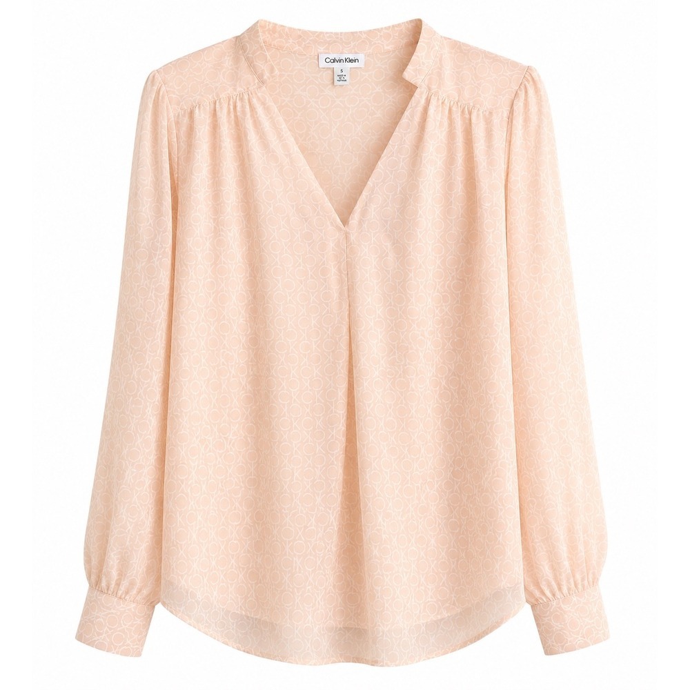NWT Calvin Klein Blush Logo Chiffon Blouse Large Career Office MSRP $90